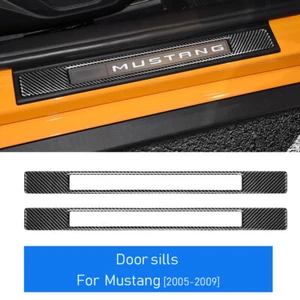 Black Carbon Fiber Door Sills Panel Cover Sticker For Ford Mustang 2005-2009 - Imagen 1 de 6