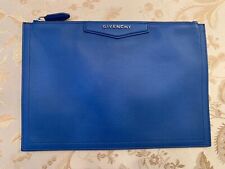 New Givenchy Antigona Logo Detail Signature Blue Leather Zip Clutch $795.00