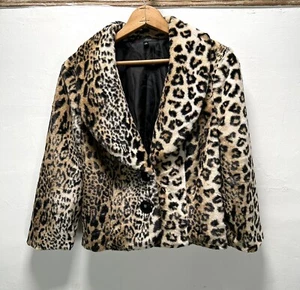 Girls Leopard Print Faux Fur Coat Short Jacket Dressy Silky Soft Size M Buttons - Picture 1 of 7