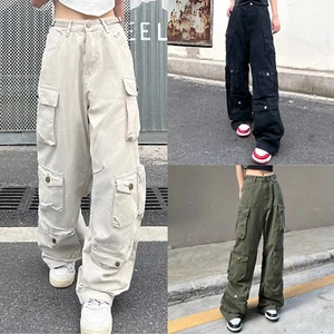 Women's Pants Linen Elasticated Waist Wide Leg High Street Straight Show Thin - Picture 1 of 33