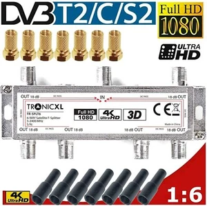 6-Fach Sat Splitter + Wetterschutz + F-Stecker Verteiler Weiche DVBT DVBT2 DVBC - Bild 1 von 4