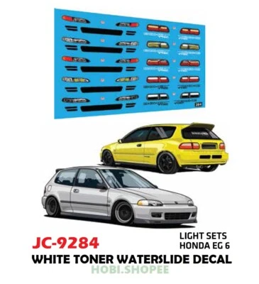 JC-9284 White Toner Waterslide Decal HONDA EG 6 LIGHT Custom 1:64 Hot Wheels - Image 1 of 4