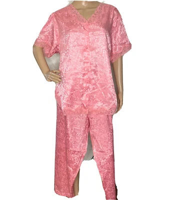 Conjunto de pijama vintage Adonna stock muerto M manga corta pantalón rosa satinado Foto 1 de 4