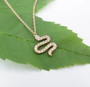 18k Diamond Snake Pendant Necklace Rose Gold White 15-16.5" Natural NWOT NG1561 - Picture 1 of 4