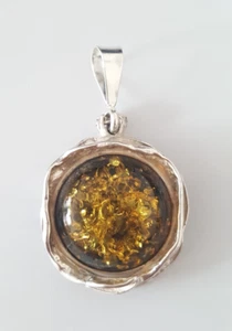 Fabulous Sparkling Real Green Baltic Amber Artistic Pendant 925 Silver #22682 - Picture 1 of 24