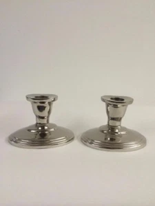BEAUTIFUL PAIR OF LARGE SHINY NICKEL PLATED CANDLE STICK HOLDERS WEDDING AZ-03 - Picture 1 of 1