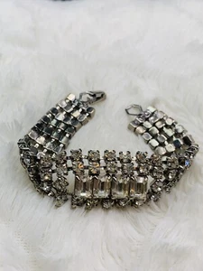 Bracciale Vintage Strass Cristallo Prong Set Quattro Fila Sera Glam 7” - Foto 1 di 9