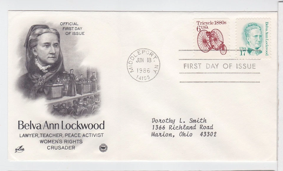 TurtlesTradingPost- Belva Ann Lockwood 1986 #2178- FDC Artcraft Variety Cachet - Image 1 of 1