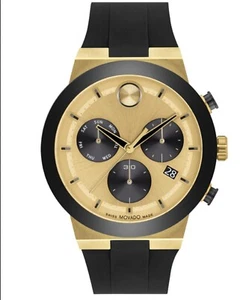NEW Movado BOLD GOLD Fusion Black Silicone Strap Watch 3600895 $895 - Picture 1 of 6