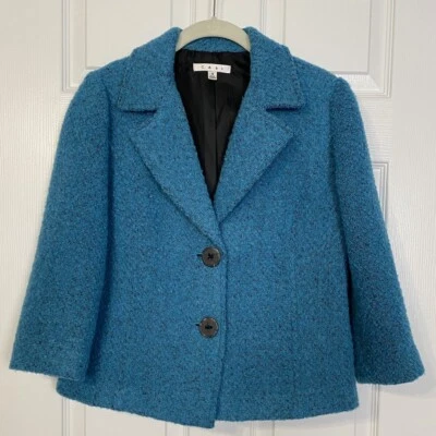 Cabi Blazer Jacket Syle #186 Size 8 Teal Blue Boucle Wool Blend Career Casual  - Image 1 of 4