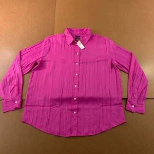 Gap Womens Medium Magenta Pleated Satin Long Sleeve Boyfriend Shirt NWT *Flaw - Picture 1 of 14
