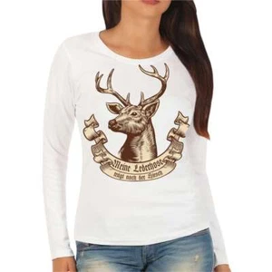Frauen Langarm Shirt Meine Lederhose trägt noch der Hirsch Oktoberfest Wiesn - Bild 1 von 4