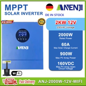 2000 W MPPT Inverter Solare Off-Grid Ibrido 60A Pure Sine Wave 12V 230V 160V WIFI - Foto 1 di 6