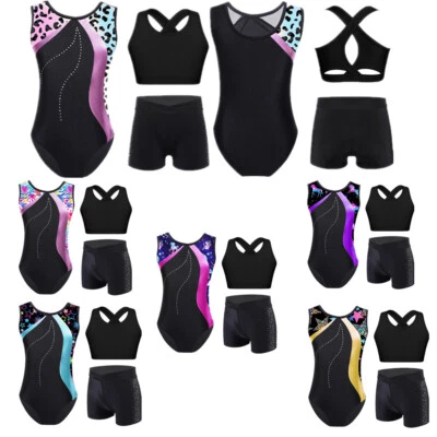 Kid Girl Leotard Performance Activewear Teens Set Ballerina Costume Modern 3PCS - Image 1 of 4