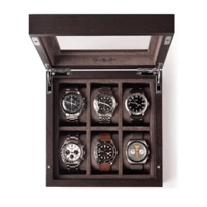 TAWBURY Uhrenbox Holz 6 Uhren - Luxuriöse Uhrenbox mit Glasdeckel | Uhrenbox 6 - Bild 1 von 9