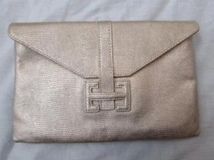 ELAINE TURNER Arabella gold leather lizard embossed clutch handbag NEW - Picture 1 of 5