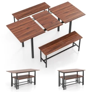 3PCS Kitchen Table Set Modern Dining Table Extendable Table for 4-6 w/2 Benches - Picture 1 of 11