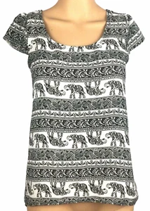 Top elefante para mujer talla XS negro blanco rayas floral cachemira - Imagen 1 de 8