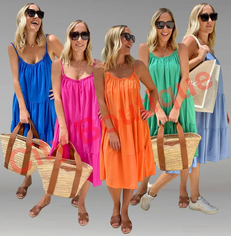 Women Summer Georgie Sundress Ruffled Mini Dress Spaghetti Strap Midi Dress - Image 1 of 1