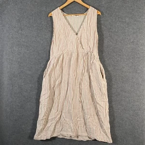 Wares By Olliedda Dress Womens L Red Blue Organic Striped Coastal Cottagecore - Picture 1 of 17