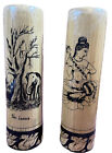 Vintage Hand Carved Holz Vasen with Silhouette Figures Design H 28cm