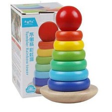 Montessori Toys Wooden Stacking Rings Rainbow Tower