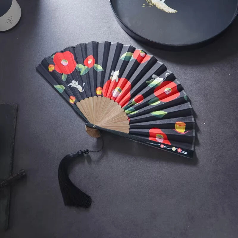  Ventilador dobrável 6 polegadas haste de bambu flor borboleta dança ventilador de mão vintage chique - Imagem 1 de 4