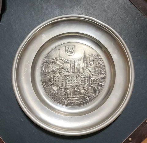 Zinn Kurtz Stuttgart Rathaus Pewter W Plate 9" Vintage Cover