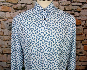 Camisa TALLIA Para Hombres Colorida Cachemira Azul Sobre Blanco Puño en Contraste Nylon Elástico XL - Imagen 1 de 13