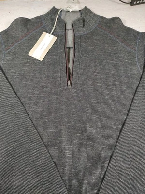 Tommy Bahama 男式翻盖侧双面棉质运动衫尺寸 XLT 半拉链灰色 — 第 1/4 张图片