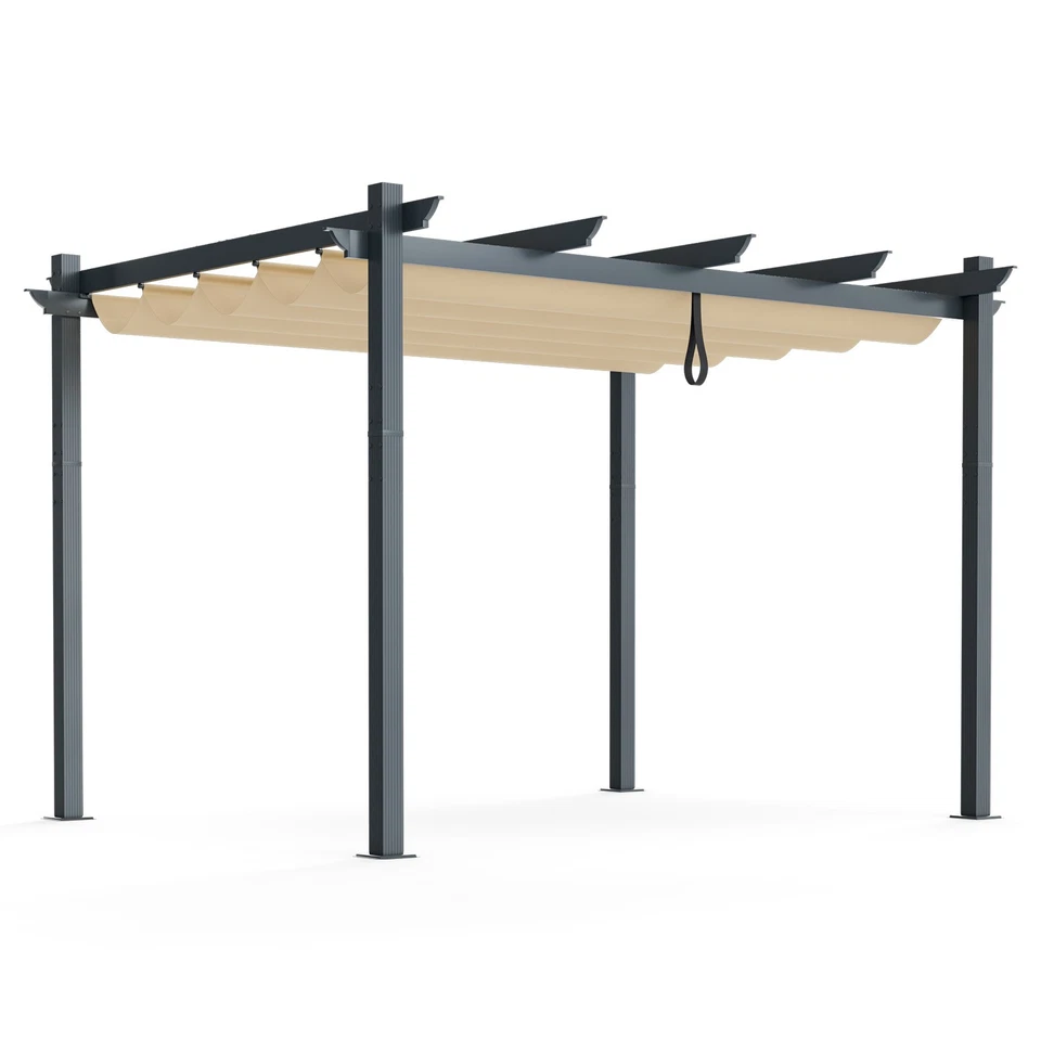 Costway Outdoor 10x12ft Aluminum Retractable Pergola Canopy Shelter Grape