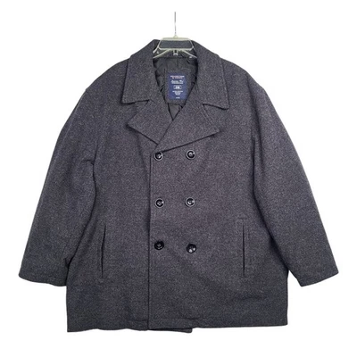 Roundtree & Yorke Men’s 2XB Luxurious Wool Blend Fully Lined Pea Coat Grey  - Image 1 of 4