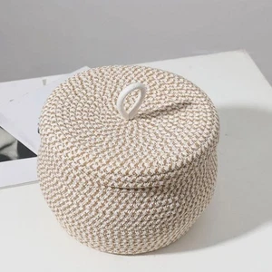 Round Storage Basket with Lid Hand-woven Eggs Baskets Girls Bedroom Organizer - Picture 1 of 8