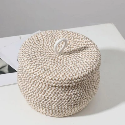 Round Storage Basket with Lid Hand-woven Eggs Baskets Girls Bedroom Organizer - Image 1 of 4