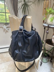 Cole Haan Black Leather Hobo Double Buckle PEBB Shoulder Bag Slouched Stitch EUC - Picture 1 of 11