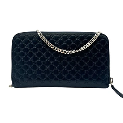 Бумажник GUCCI темно-синий кожаный Micro Guccissima на молнии с цепочкой через плечо - Изображение 1 из 4