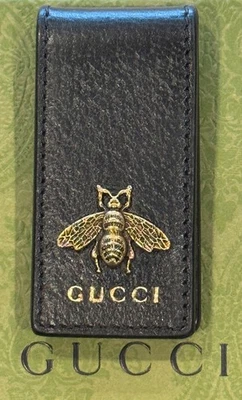 Clip para dinero de cuero con logotipo de abeja Gucci hecho en Italia Foto 1 de 3