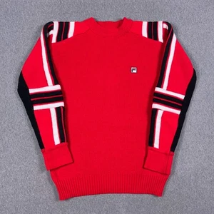 VTG FILA Sweater Mens 42 Wool Red Striped Ski Retro Made in Italy 70s 80s - Picture 1 of 10