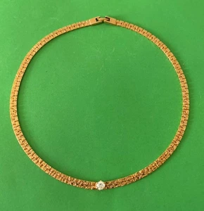 Center Clear Crystal Gold Tone Flat Links About 16” In Length Necklace - Picture 1 of 5
