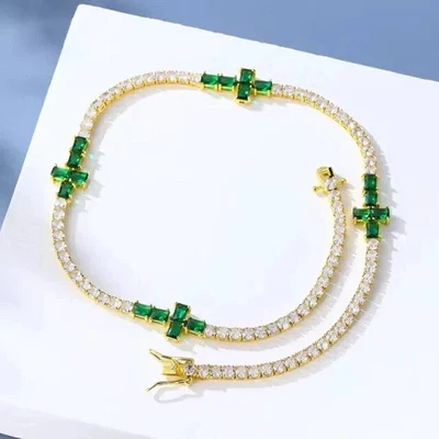 18Ct Round Cut Lab-Created Diamond Tennis Necklace 14K Yellow Gold Plated 18" - Image 1 of 4