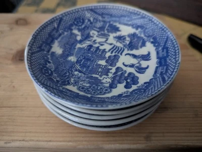 Vintage Blue & White 3” Saucer Willow Pattern Occupied Japan Porcelain set of 6 - Image 1 of 4