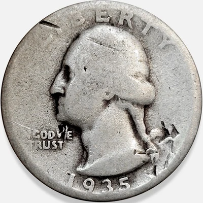 1935-S Washington Quarter 25C $9 Melt! * Damage 1935S #12 - Image 1 of 2