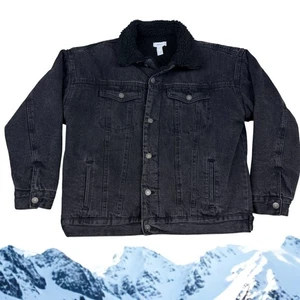Chaqueta Forever 21 Mujer Mediana Negra Denim Lona Sherpa Forrada Camionero Piel Sintética - Imagen 1 de 12