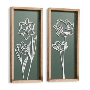 3D Floral Green Wall Art (Set of 2) Lightweight, Wooden Ready-to-Hang Boho Fr... - Bild 1 von 8