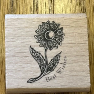 Wooden Rubber Stamp FLOWER BEST WISHES - Picture 1 of 2