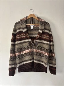 Cardigan di lana Susan Bristol marrone fantasia Fair Isle taglia S UK 10 - Foto 1 di 9