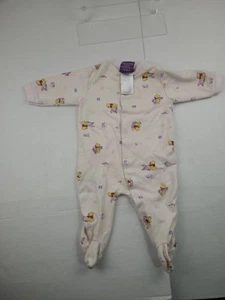 Vintage Baby Disney Winnie The Pooh One Piece Size 6-9 Months Pajama Pink Flower - Picture 1 of 8