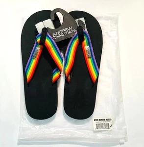 Andrew Christian - Men's Size 10.5   PRIDE Flip Flops  - Black/Pride Color (440) - Picture 1 of 9