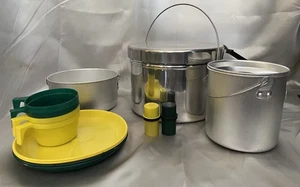Vintage 15 piece Aluminum Nesting Camping Mess Set Cooking Pots Pans/Plates/Cups - Picture 1 of 10