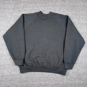 Vintage Fruit Of The Loom Blank Sweatshirt Mens Large Black Raglan Mock Neck 90s - Picture 1 of 7